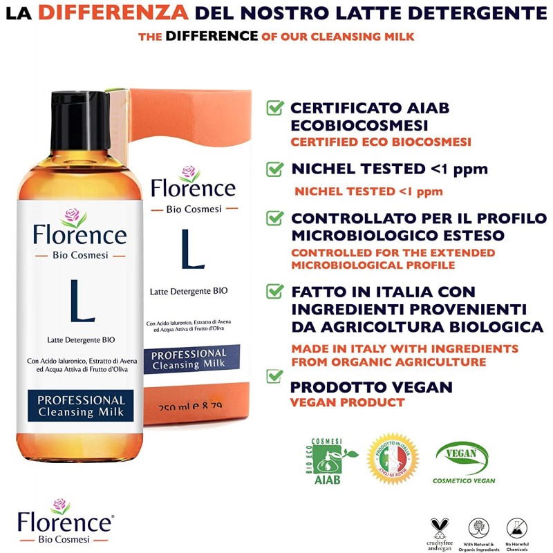 Florence Face Cleasing Milk with Hyaluronic Acid and Active Olive Fruit Water 250 ml Florence Organics - 6