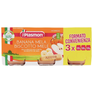 Plasmon Banane Mela Biscotto Miele Omogeneizzato 3 x 120 g Plasmon - 1